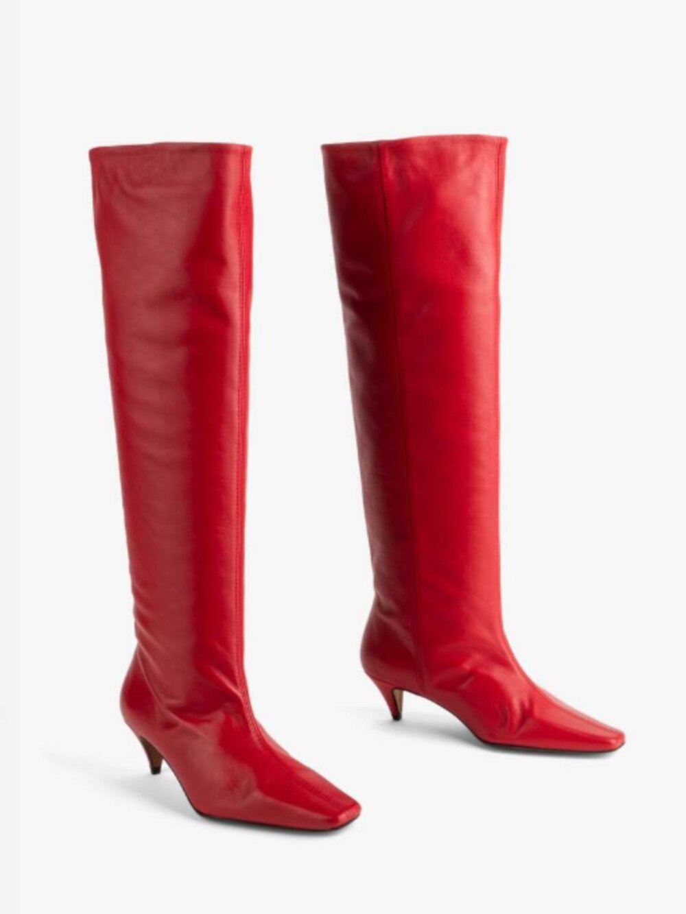 Red Leather Intentionally Blank Sassafrass Tall Boots with Low Heel & Square Toe